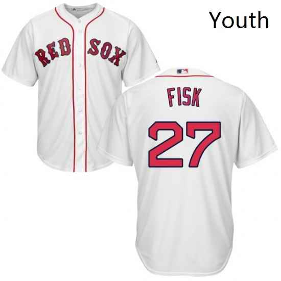 Youth Majestic Boston Red Sox 27 Carlton Fisk Replica White Home Cool Base MLB Jersey